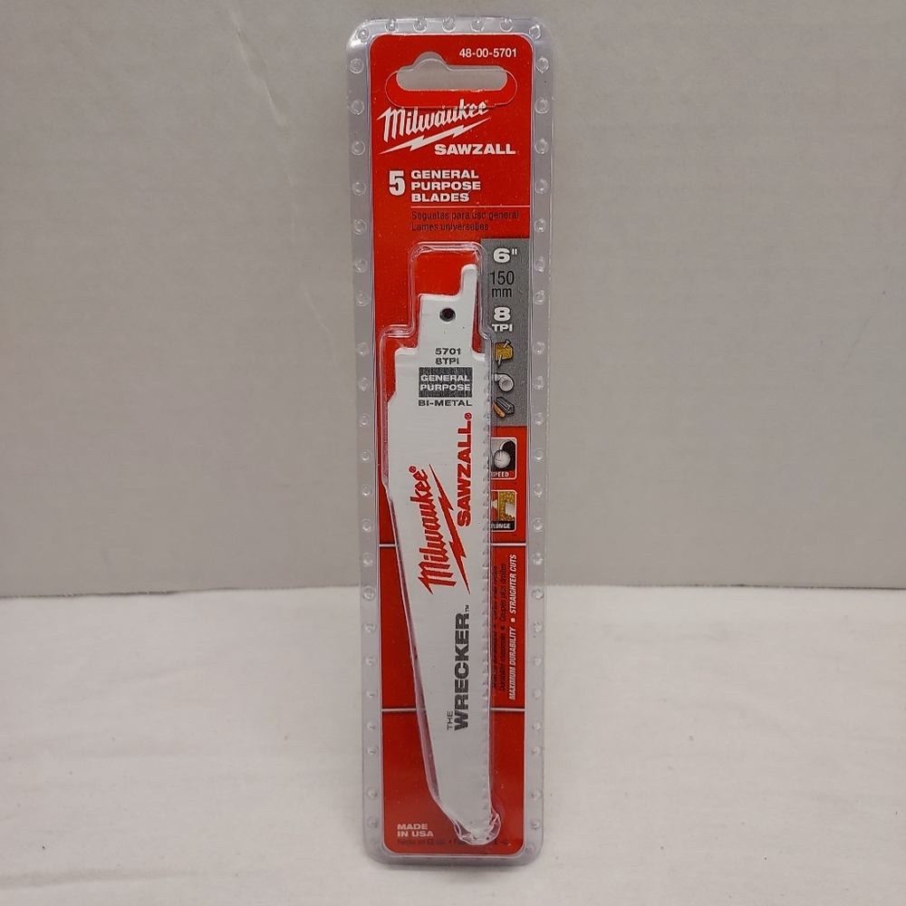 Milwaukee 48-00-5701 The WRECKER Multi-Material SAWZALL Blade 6 in. 5pk, New.
